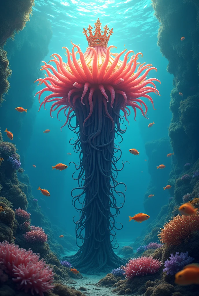 A queen anemon with a crown on the sea
