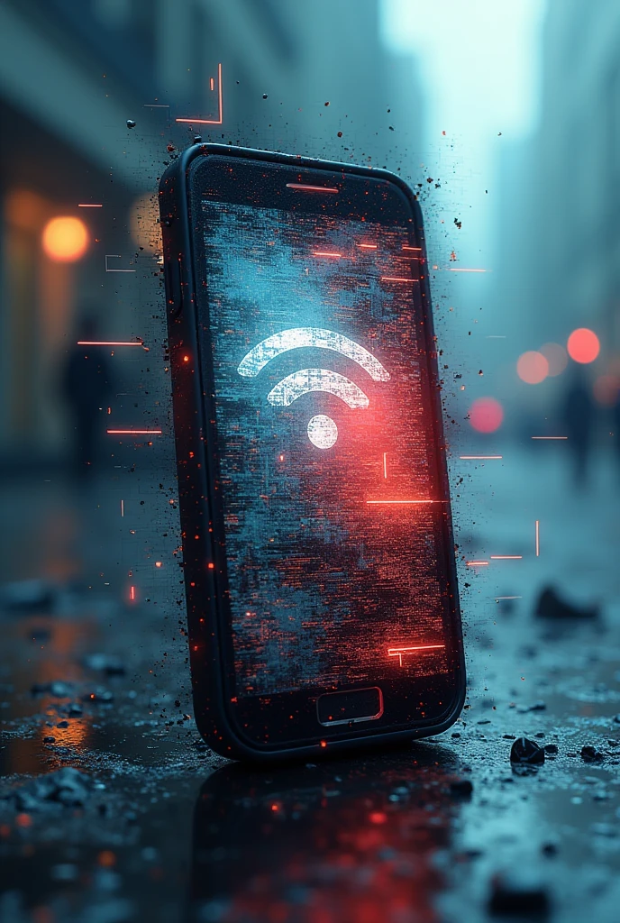 (Glitch Art), cell phone , WiFi virus attached