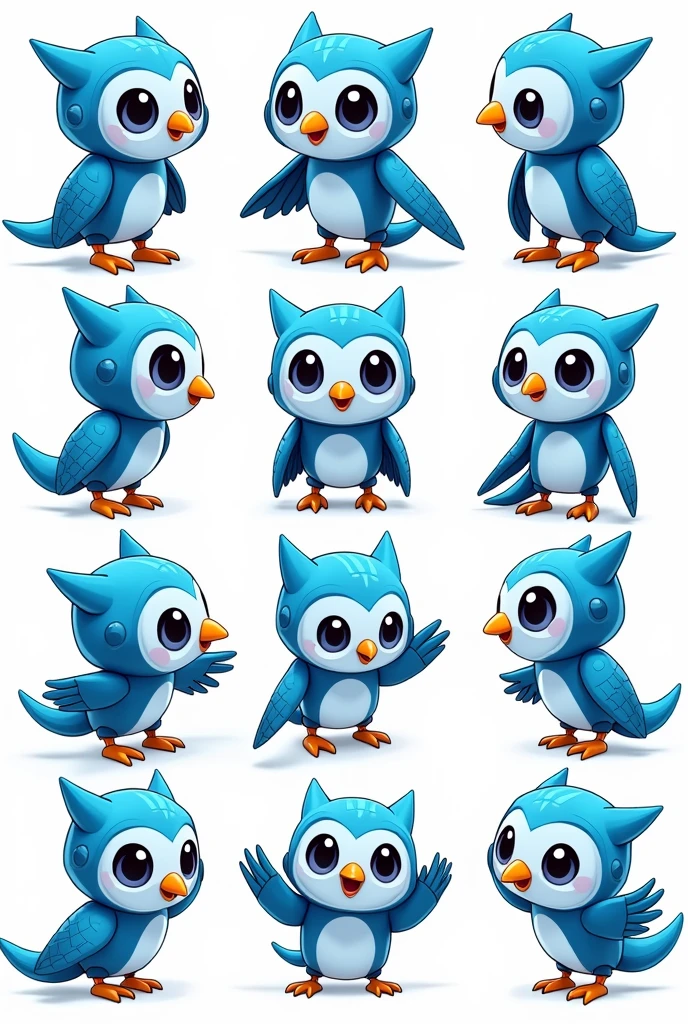 a cartoon character of a blue robot owl, app design, cyber suit, based on child's drawing, dd, transparent background, cryptocurrency, advanced digital chibi art, an eagle, plush mascot, sparky, humanoid form, artist interpretation, computer drawing, test screen, cryptopunk, toddler, the argo, adorable design, without background, cardboard cutout, locklegion, Styled Character mutiple expressions and poses