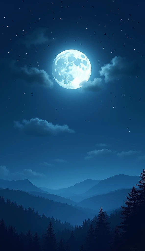 Draw a picture of the night sky lit by moonlight'