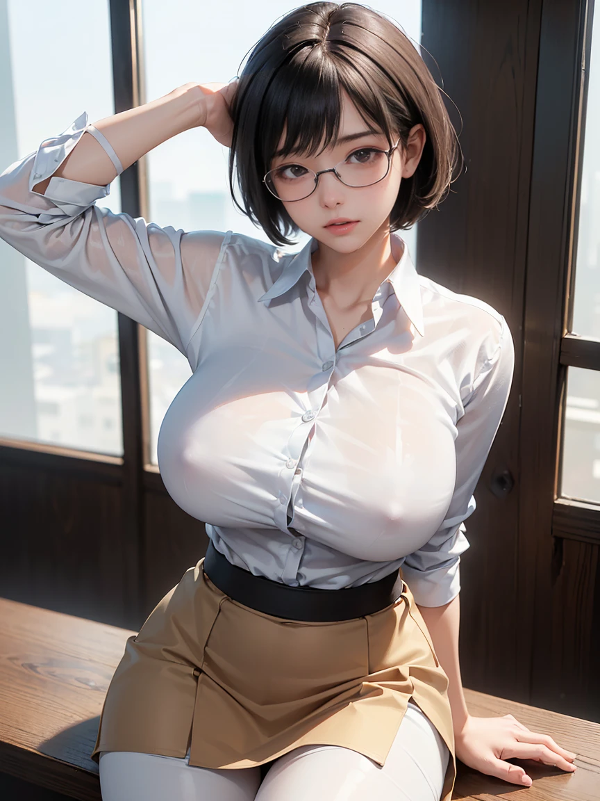 8k, RAW Photos, Highest quality, masterpiece, Realistic, Realistic, (1 Ultimate beauty), ((Sexy office lady outfit)),(Strictly adhere to a composition where only one person appears in the photo)、(On the way to the office)(Wear rimless glasses)((OL))(((thin, white shirt and short brown flared skirt)))((I can see your pants))Highly detailed face, (Perfect Teeth), fine grain, double eyelid, eyelash, Lip details, (((Black short bob hair), (((Very large breasts)))Big Breasts,(((Accentuate your cleavage)))(((Squat pose)))(((Highlight the flesh of the crotch)))((Sexy pose))Cowboy Shot, Soft Light, ((Written boundary depth))
Proceed with caution,((,Japanese women)), (((moderately fleshy body, Tight waist))), (((Realistic))Express the whole body
