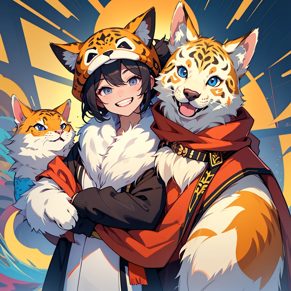 Create an icon with an animal motif that can be associated with the word coze。smile, Open your mouth a little, Smiling with teeth showing, Eyes are symbols, 