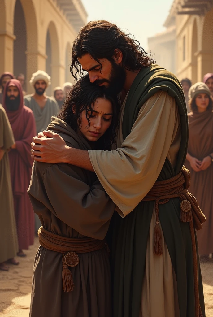 #helping hand
#Jewish ancient people
#one person depression and one person encourage that person
# Many people in background