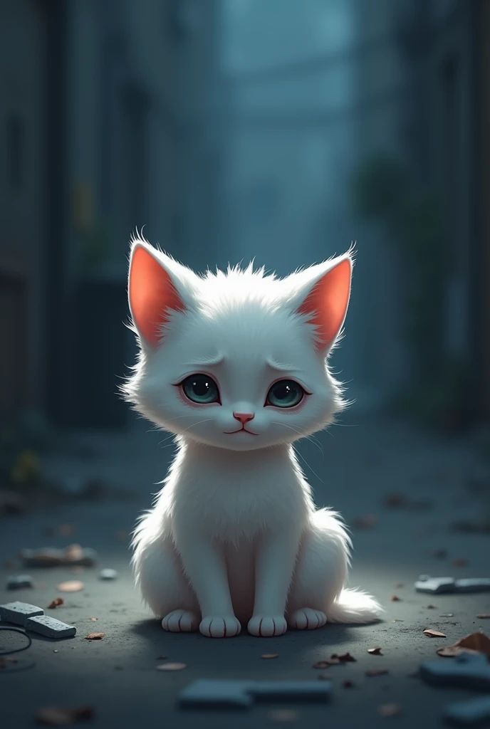 A beautiful white  cat parents are died in car accident. 