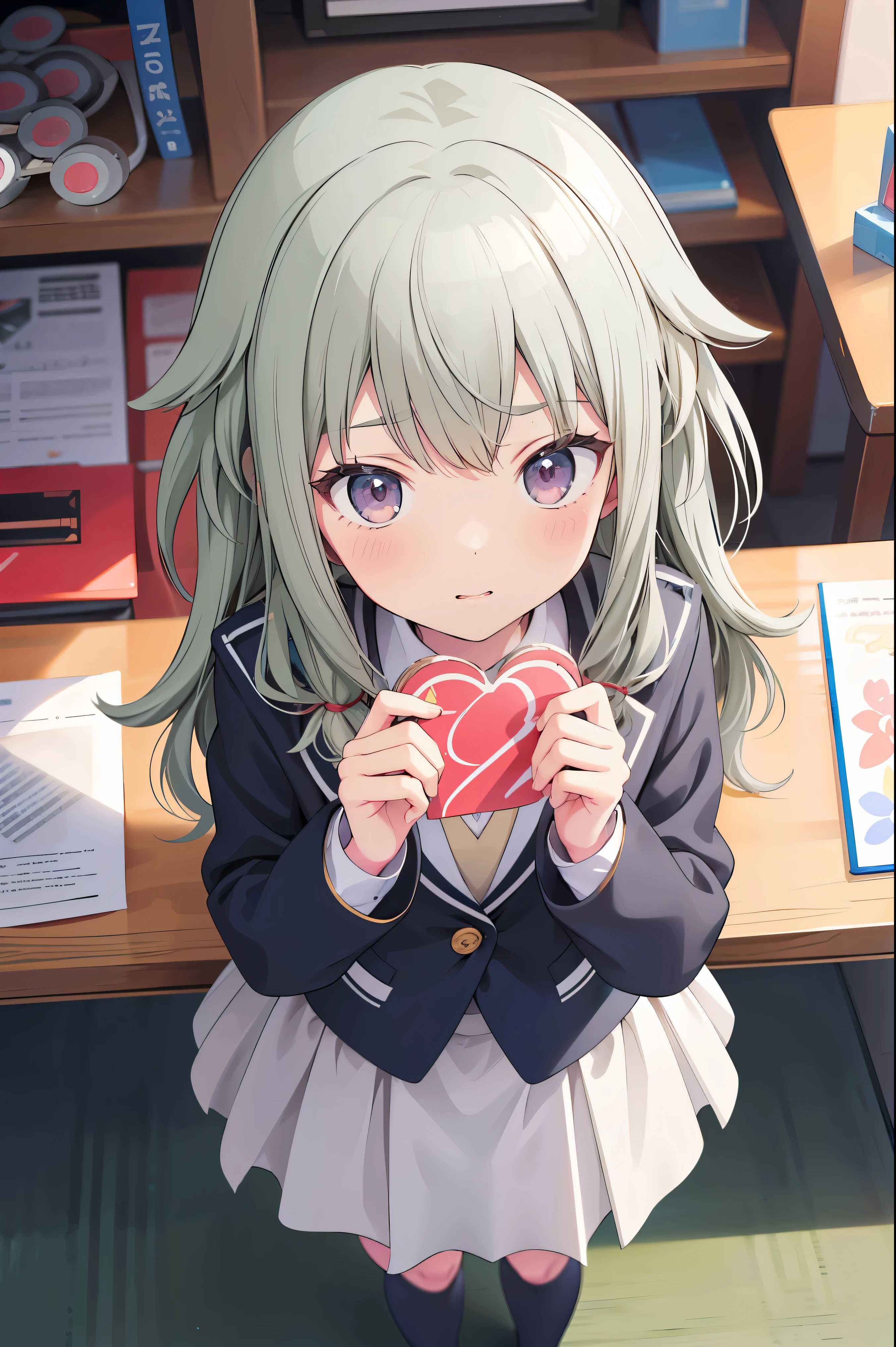 (8k, 最high quality)、Ultra-high resolution、adorable、最high quality, beautiful, (((Absurd beauty)))、school uniform、blazer、high quality、Shiny Hair、Very fine and beautiful bright eyes、Medium chest、nose blush、Very detailed, clear and beautiful face, Awards, (Anatomically correct), (((from above)))