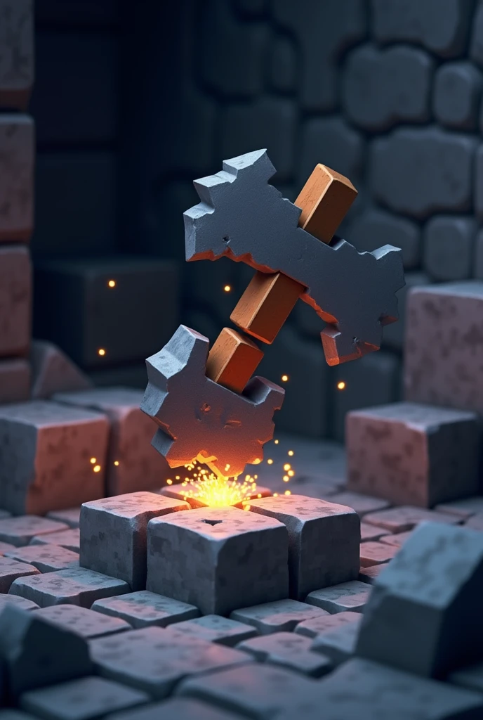 A picture of a minecraft pickaxe mining stone