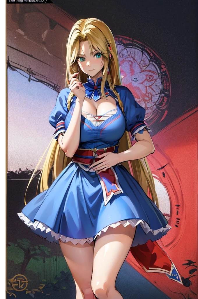 8k(Alice:1.5)(大人のAlice:1.7)
(woman,Huge breasts,Huge breasts:1.7とても唇が赤いHuge breastsを強調,Big Ass,細いウエスto,Long legs,Green Eyes Standing)
8k(((Anime Style,Henyohe 8k((Anime Style,A sloppy smile,What we are looking for,Face mischievous face,The facial expression is accurate)))
8k((Staring at me:1.5))
8k((Focus on the face))
8k((スtoレ－to))
8k((Aliceの衣装を着ている))
8k((Tight fit))
8k((Model standing))
(不思議の国のAlice)
(鏡の国のAlice)
3