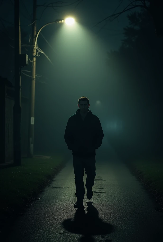 Street light shine the darkness path, lonely sad men