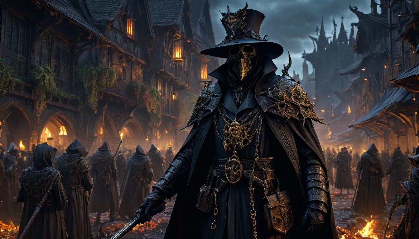 (anime, fantasy, black death), (detailed CG unity 8k wallpaper, masterpiece, best quality, ultra-detailed, HDR:1.2), vibrant colors, intricate, high FXAA, dark fantasy, black death medieval, plague doctor, plague, dark times, apocalypse, suffering