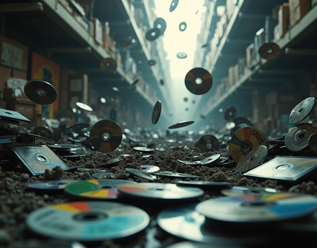 blockbuster company falling apart and dvd covers flying