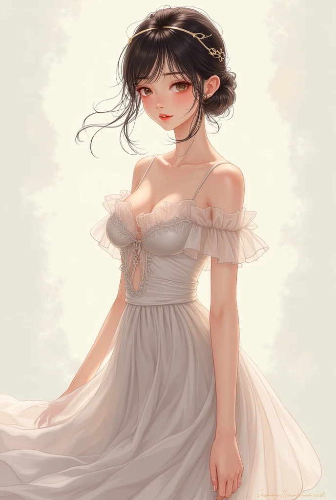 (little girl:1.5),lace,ribbon,(masterpiece, sidelighting, finely detailed beautiful gray eyes: 1.2), medium breast, realistic, glowing eyes,shiny hair,black hair,long long hair, lustrous skin, solo, embarassed,Strapless,exquisite,beautifly,garden,flowers,flying petals, bare legs, cherry blossom, cinematic light, cinematic composition, abundant expressions