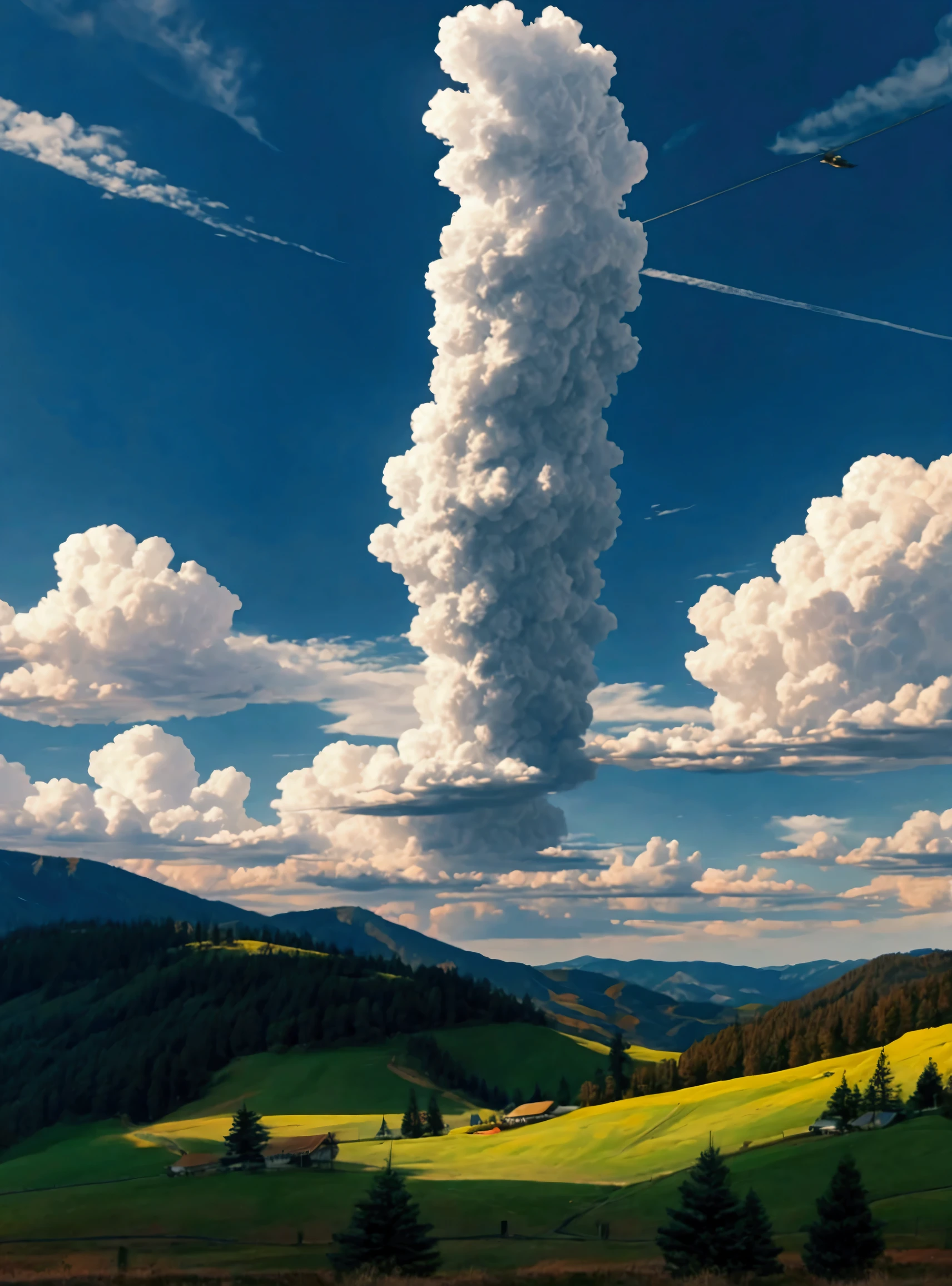 Huge clouds, like a rabbit, green meadows