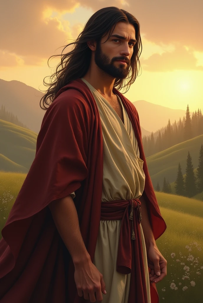 Biblical character Jacob at 30 with straight hair
