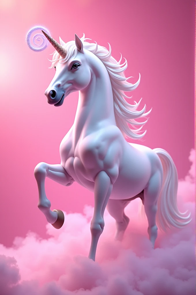 Unicorn with unreal pink background