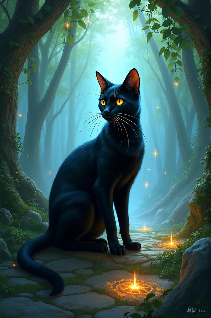 Sure, here is the story with each sentence individually listed:

1. In the enchanted realm of Eldoria, where magic wove through every leaf and stone, lived a sleek black cat named Nyx.