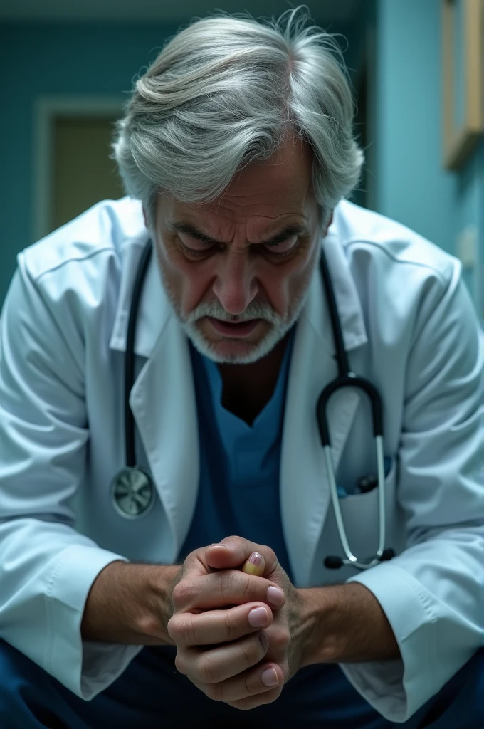 A doctor is on his knees crying

