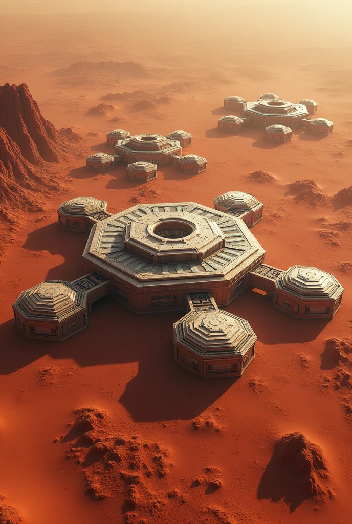 Base on venus, base hexagonal, several bases, volcano