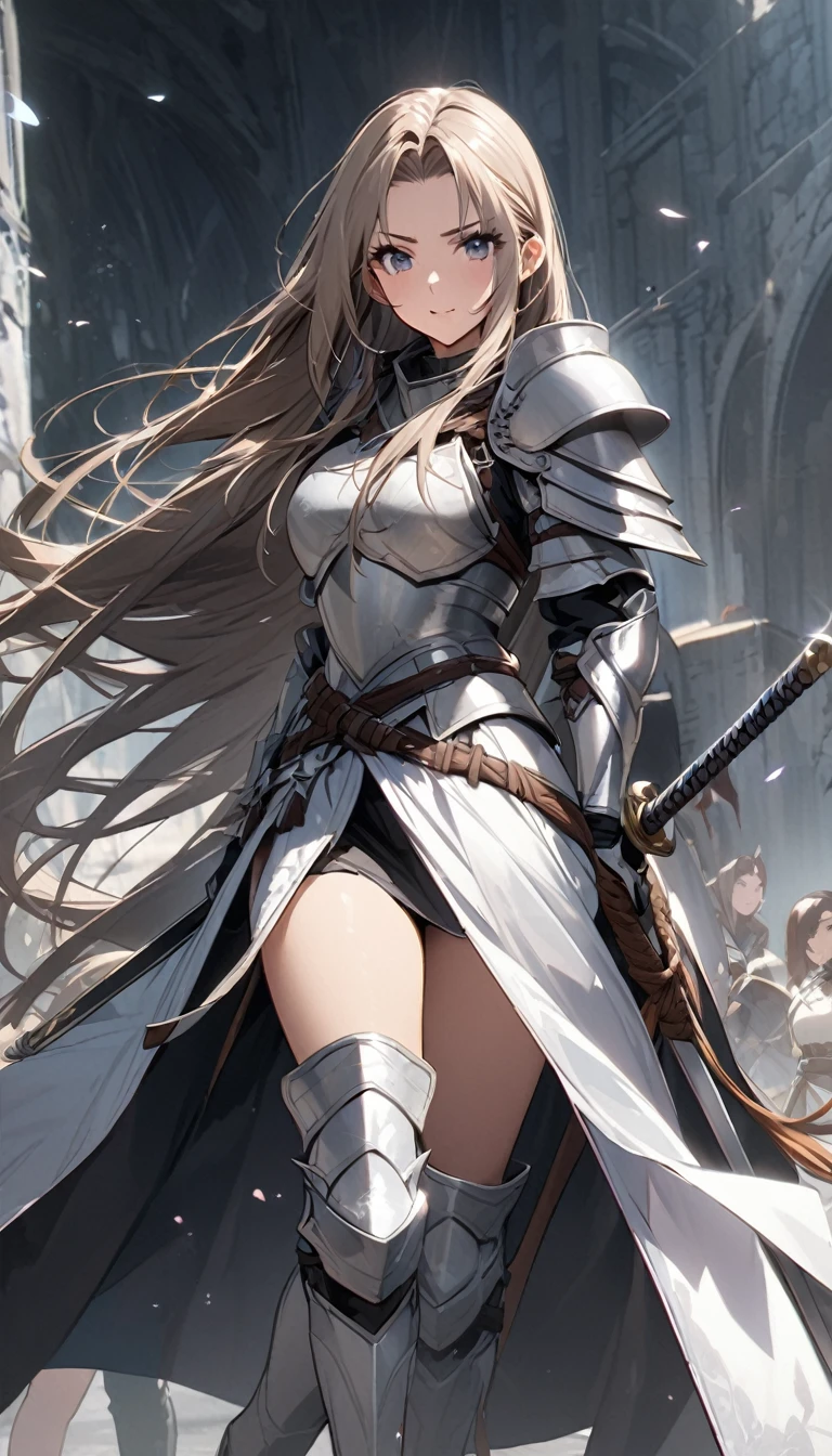 Ultra-high definition image quality、beautiful girl、Woman warrior、Female Swordsman、Light Armor、Silver boots、Long Hair、Knight's Hair Ornament、Black Hair、20-year-old、Be confident々face、Very short tight skirt、Sexy posture、wilderness、Highest quality,Big Ass、Big Breasts、Thighs、Grab the spear、Gorgeous embroidered lace panties、Joan of Arc style clothing、Wind King Barrier、Her hair is fluttering in the wind、The Sword of Promised Victory、god々Wearing a bright aura、Big Ass、Valkyrie the War Maiden、Crotch close-up、Angle from directly below