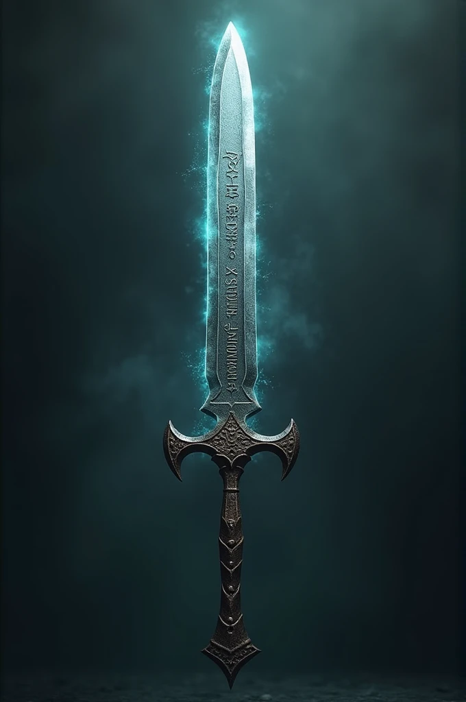 A swordfish, Its blade is thick and has some runes., Its steel and wood-carved handle