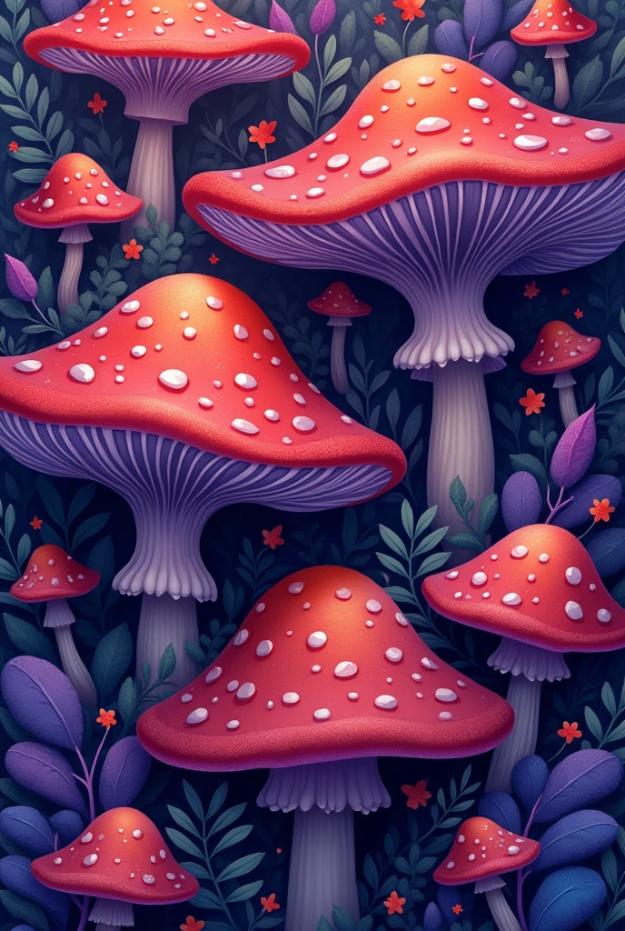 beautiful and colorful red and purple mushroom wallpaper