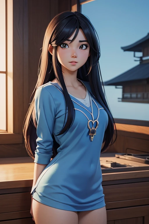 anime girl with long hair and a blue shirt posing for a picture, realistic anime 3d style, 3d anime realistic, photorealistic anime, photorealistic anime girl render, smooth anime cg art, anime styled 3d, realistic anime artstyle, anime realism style, anime style. 8k, realistic young anime girl, render of a cute 3d anime girl