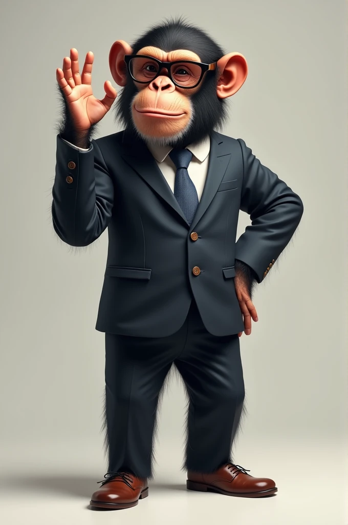 Generates a chimpanzee with a suit, glasses, un puro y realizando 👌 con la mano 