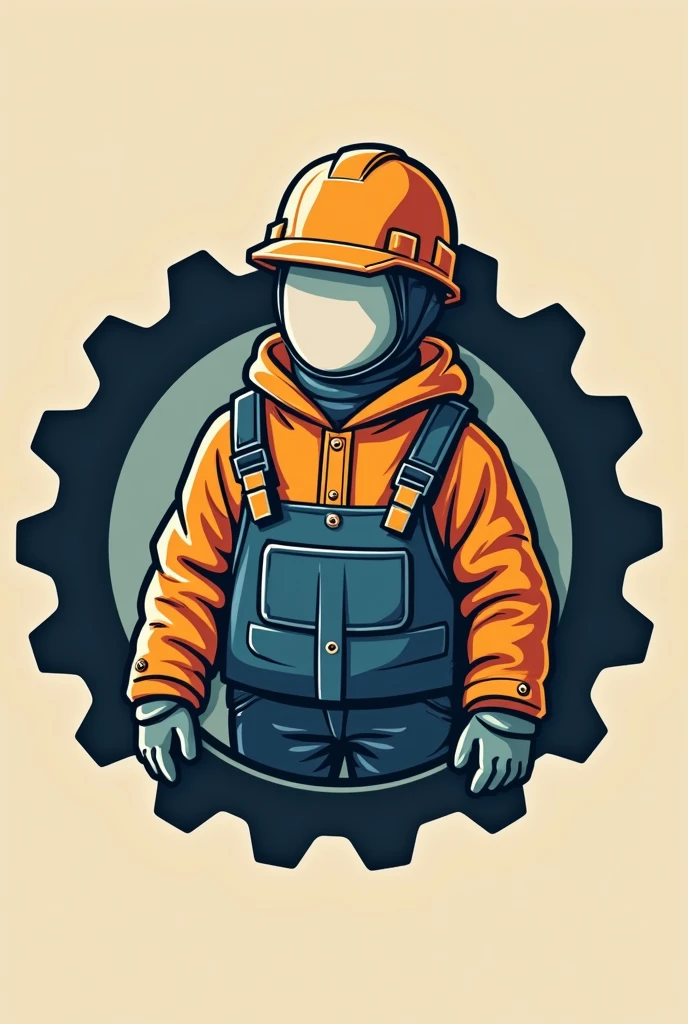 Logo
* **bottom**: A gear that symbolizes machinery and prevention at work.
* **Main element**: A faceless doll, representing the workers, equipped with a safety helmet and other protective devices.