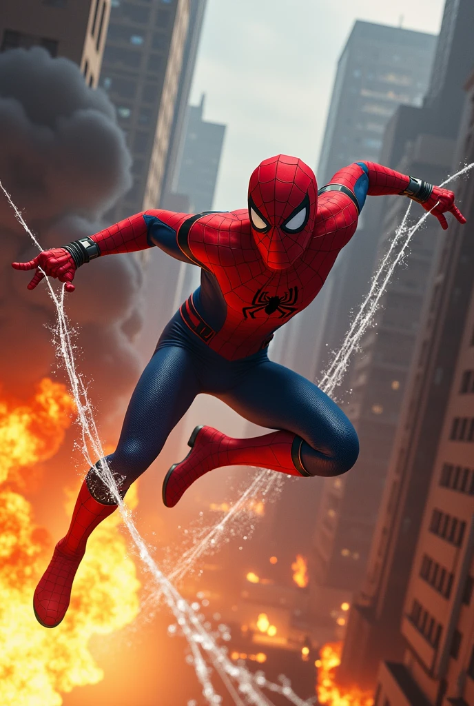 Please can you make spiderman putting out a fire