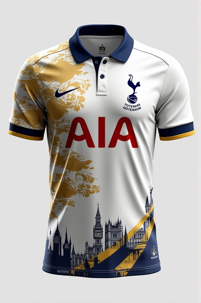 Tottenham hotspurs kits, white,gold and navy color, collar, n17 london,1882, creative, london story, AIA