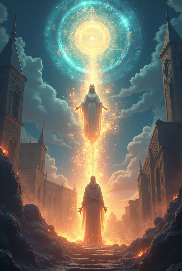 Create an animated image that represents and identifies religious mythical knowledge