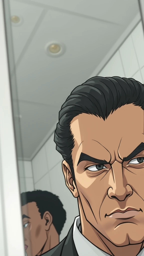 Man with black hair parted hair