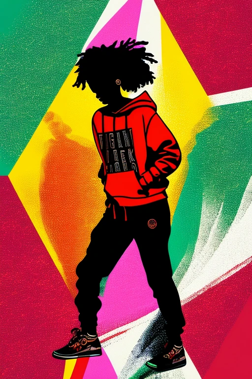 A background filled with scattered musical notes in various sizes and colors、

Creative logo illustration of a silhouette with dreadlocks and red headphones, 

A background completely filled with scattered musical notes in various sizes and colors, covering the entire screen.

beautiful girl colorful image

Dance hiphop Dance CREW  Waacking Dance

Punking 

black medium hair black medium hair 

Five fingers Baggy clothes Baggy clothes