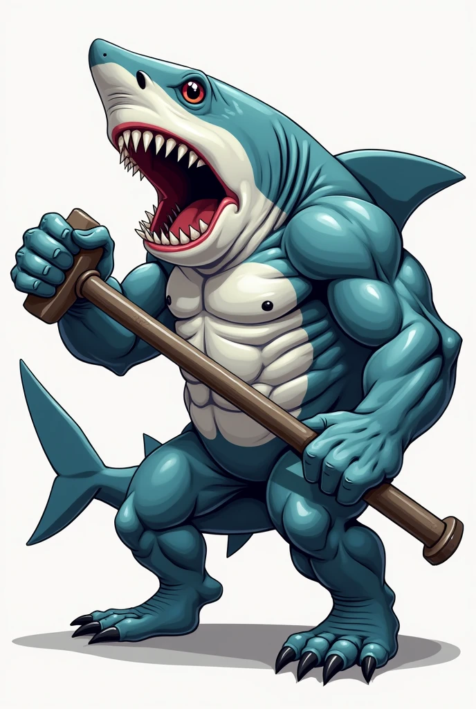 Shark holding English crank,big muscles,vector model image 