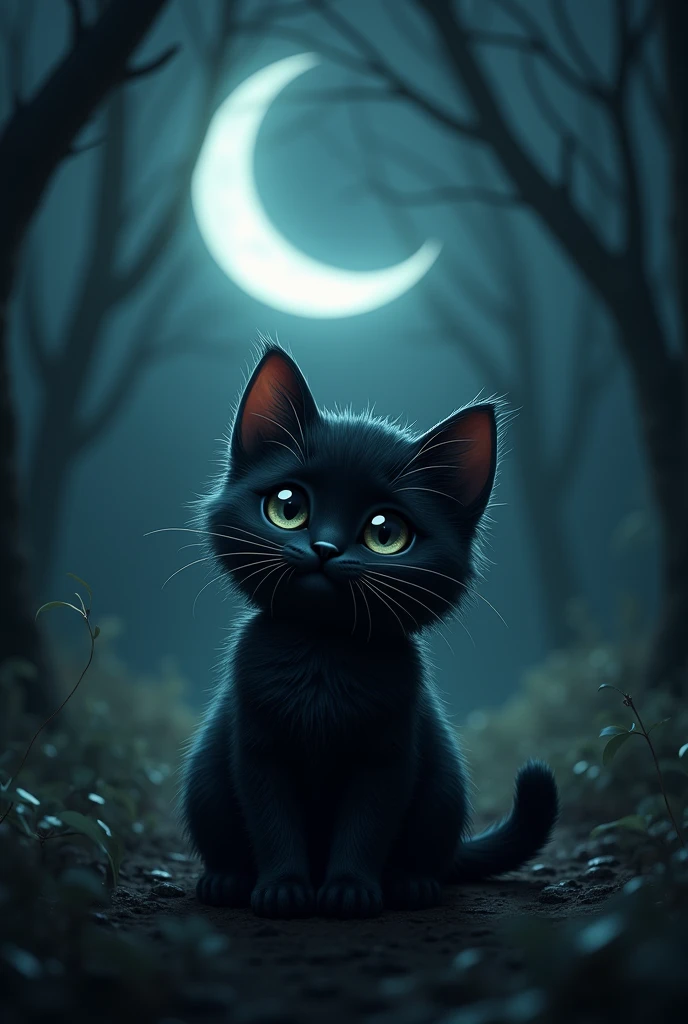 Gato, moon, dark, black, cute, gotico