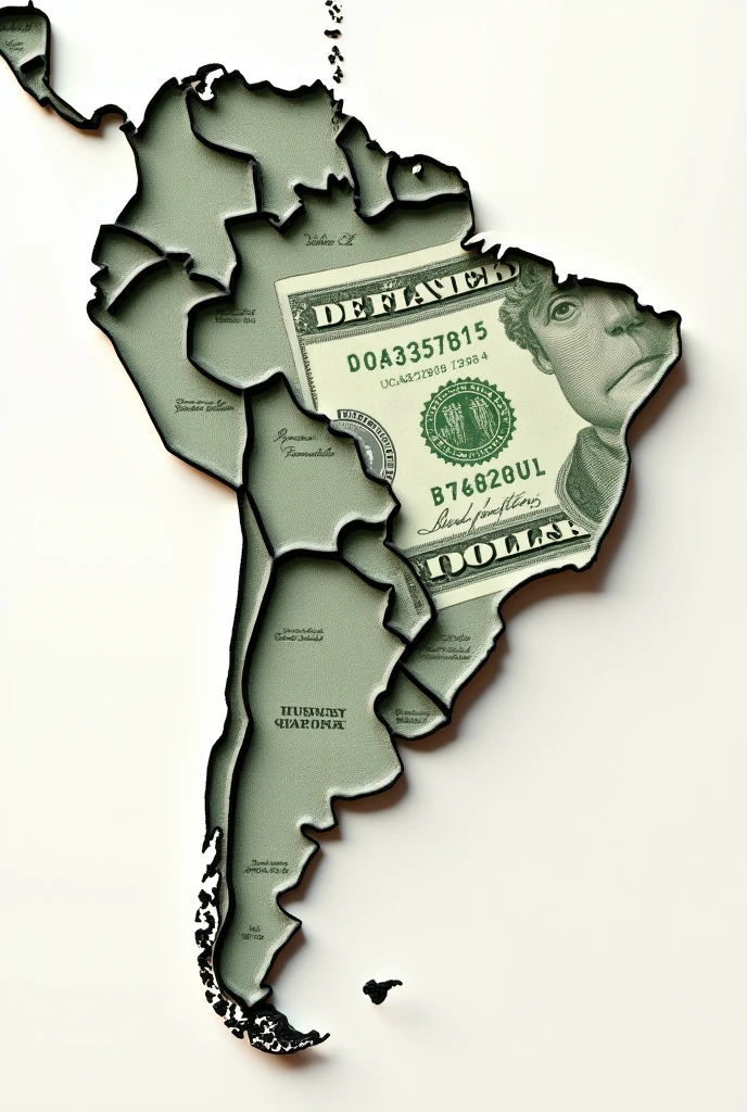 Map of South America made with dollars