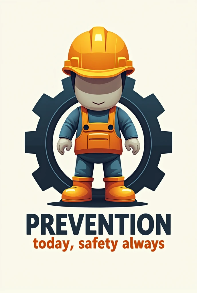 Logo Background, A gear that symbolizes machinery and prevention at work.
Main element, A faceless doll, representing the workers, equipped with a safety helmet and other protective devices.
And a motto below that says, “Prevention today, “Safety always”