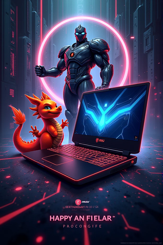 An anniversary birthday card featuring MSI Lucky and Titan 18 HXA14V , Raider GE78HXSmartTP 13V