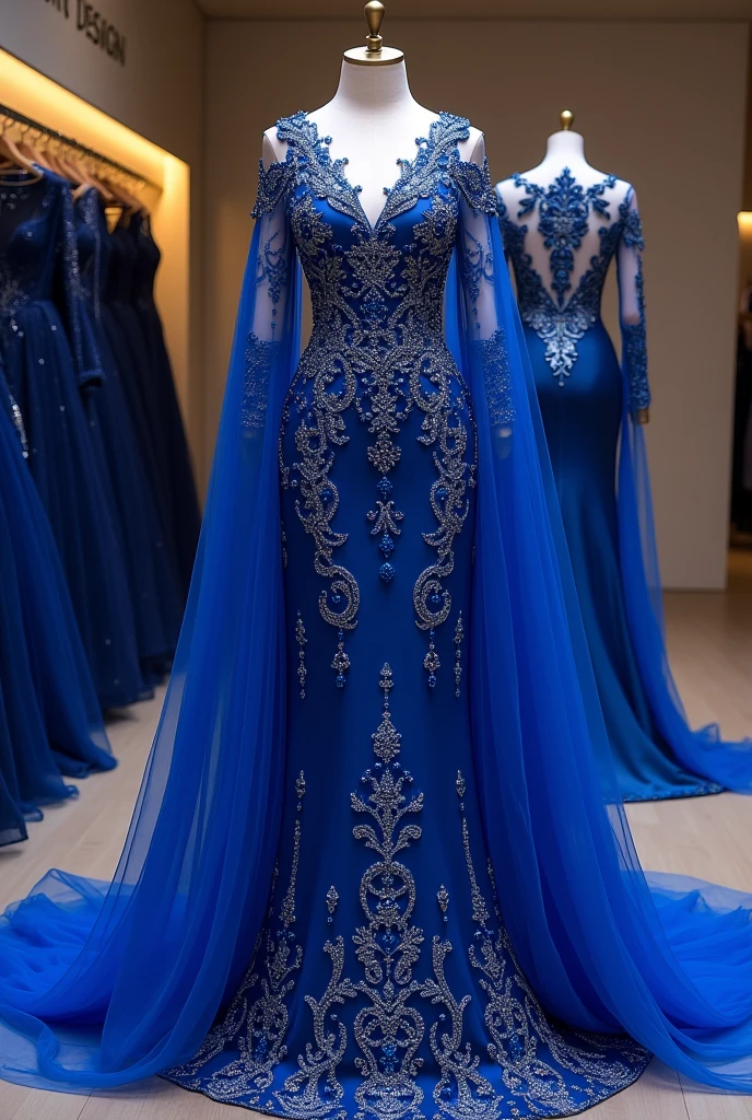 Arabic dress studded with blue stone step and beads displayed in a long store with a blue jacket, royal dress, gown, long dress luxurious flowing, wide, elegant, royal dress, blue dresses - robes, robe - robe. High detail, Evening dresses only!, Unusual Dresses - Dresses! Owned, Royal Blue Royal, Embellished Royal Gown, Flowing Gown, By Gabrielle Ba, Beautiful, By Elena Goro, Written On The Wall Trade Name Sanat Design,