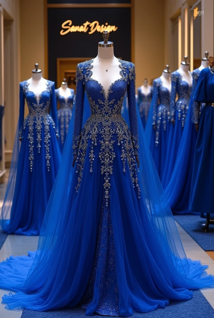 Arabic dress studded with blue stone step and beads displayed in a long store with a blue jacket, royal dress, gown, long dress luxurious flowing, wide, elegant, royal dress, blue dresses - robes, robe - robe. High detail, Evening dresses only!, Unusual Dresses - Dresses! Owned, Royal Blue Royal, Embellished Royal Gown, Flowing Gown, By Gabrielle Ba, Beautiful, By Elena Goro, Written On The Wall Trade Name Sanat Design,