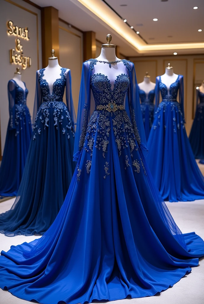 Arabic dress studded with blue stone step and beads displayed in a long store with a blue jacket, royal dress, gown, long dress luxurious flowing, wide, elegant, royal dress, blue dresses - robes, robe - robe.  High detail, Evening dresses only!, Unusual Dresses - Dresses!  Owned, Royal Blue Royal, Embellished Royal Gown, Flowing Gown, By Gabrielle Ba, Beautiful, By Elena Goro, Written On The Wall Trade Name Sanat Design,