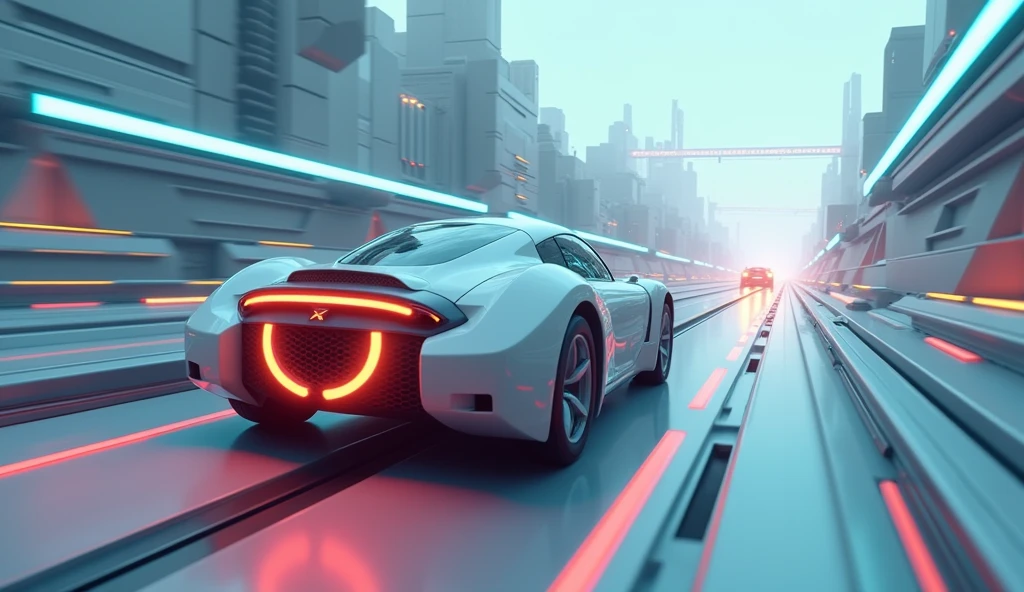 "Generate a cover for a futuristic video game with PlayStation 1 aesthetics, in low-poly style but with realistic physics. The image should show a futuristic wheel, white and greyish in colour, with a modern design. The wheel must have a lantern built into a central axis that runs through the center of the wheel.. The wheel must be accelerating quickly through test fields full of obstacles, such as floating platforms and angled walls. The environment must be mechanical and technological, with a palette of metallic and cold colors such as blues and grays, and neon details. The graphic style should be reminiscent of games from the PlayStation 1 era, with low-poly models and simple textures. Add the game title in a retro-futuristic font to the top or bottom of the cover."