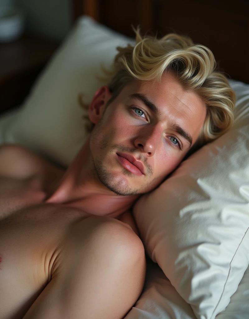 realistic photo o Marilyn Monroe at 25-year-old Man, Half nude, lying on bed -- detailed face and body, natural lighting, high resolution, photorealistic, (best quality,64k,highres,masterpiece:1.2),ultra-detailed,(realistic,photorealistic,photo-realistic:1.37),realistic skin texture,detailed eyes and lips,beautiful detailed face,long eyelashes,smooth skin,natural body shape--hyper realistic fur:1.3), (detailed fur:1.2), (fur covered body:1.2), (male:1), (canine features:0.5), (expressive face, detailed face:1.3), (realistic:1.3), (photorealistic, photo-realistic:1.2), full color, (3d:1), (highly detailed:1.2), masterpiece, 64k.