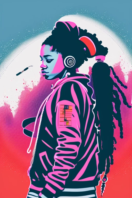 A background filled with scattered musical notes in various sizes and colors、
Creative logo illustration of a silhouette with dreadlocks and red headphones,
A background completely filled with scattered musical notes in various sizes and colors, covering the entire screen.
beautiful girl colorful image
Dance hiphop Dance CREW Waacking Dance
Punking
black medium hair black medium hair
Five fingers Baggy clothes Baggy clothes