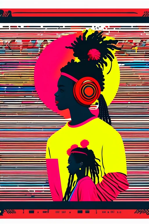 A background filled with scattered musical notes in various sizes and colors、
Creative logo illustration of a silhouette with dreadlocks and red headphones,
A background completely filled with scattered musical notes in various sizes and colors, covering the entire screen.
beautiful girl colorful image
Dance hiphop Dance CREW Waacking Dance
Punking
black medium hair black medium hair
Five fingers Baggy clothes Baggy clothes