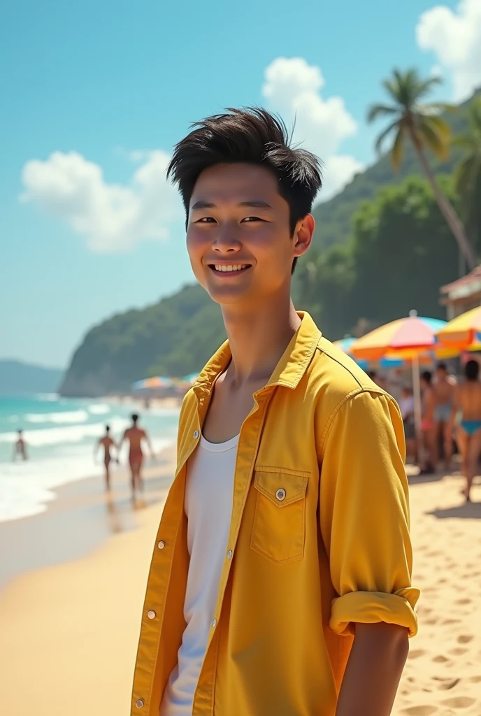 A Korean guy on a Brazilian beach.