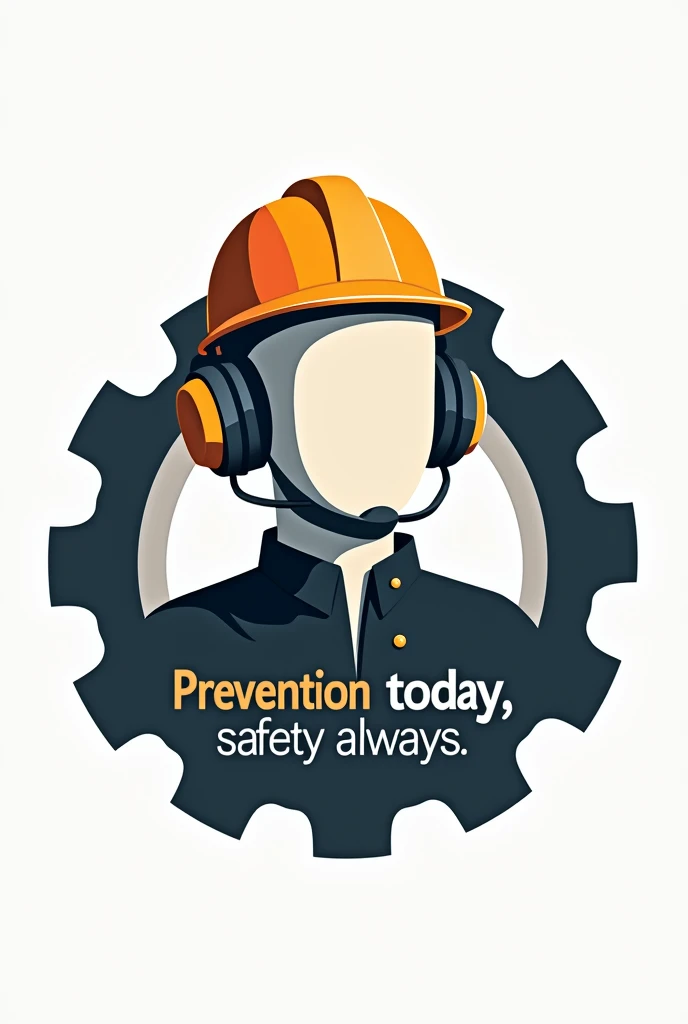 Logo Background, A gear that symbolizes machinery and prevention at work.
Main element, A faceless doll, representing the workers, equipped with a safety helmet and other protective devices.
And a motto below that says, “Prevention today, “Safety always”