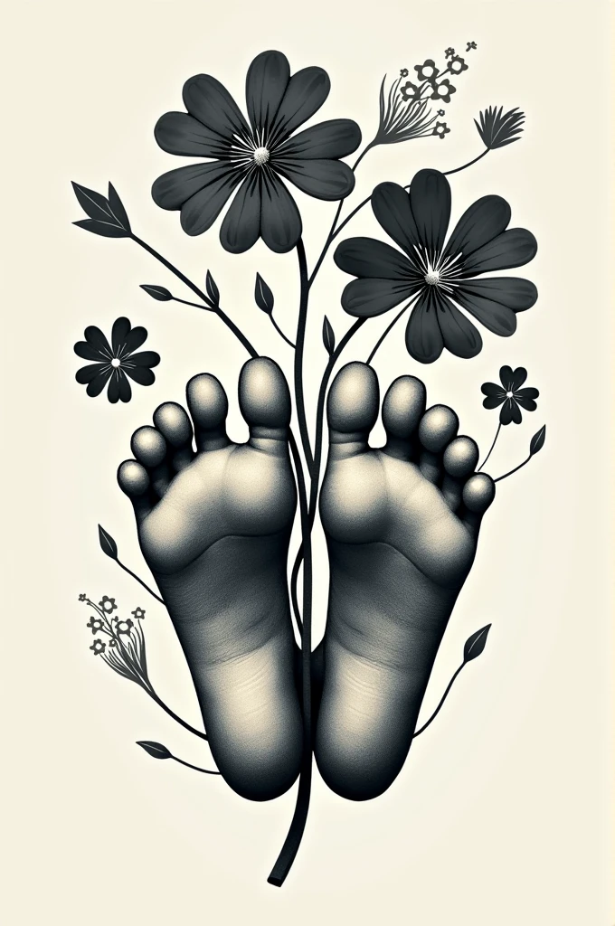 The logo of a band called THE KUCLUCK must contain elements of feet and clover flowers or lucky flowers in black and white gray.