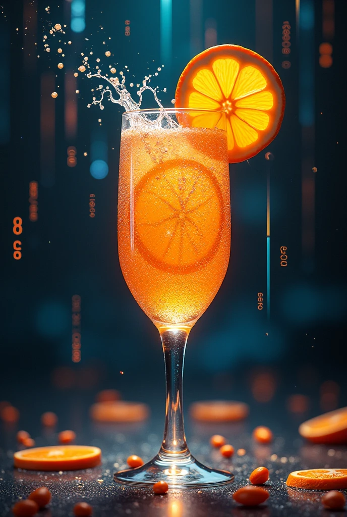 araful drink in a glass with an orange slice on the rim, Sparkling wine, Giuseppe Avanzi, Inspired by Vito Dancona (Vito D&#39;Ancona), Happy appearance, Inspired by Giuseppe Abbati, Despairing, Shining atmosphere, Inspired by Perin del Vaga, 🕹️ 😎 🔫 🤖 🚬, 555400831, drink,poster