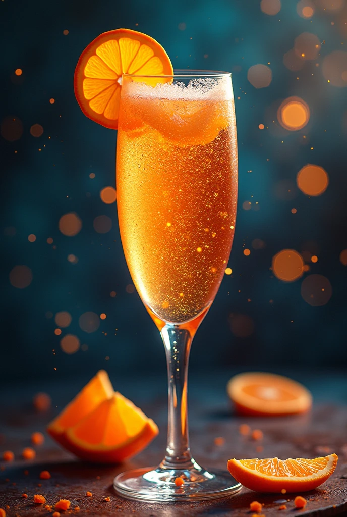 araful drink in a glass with an orange slice on the rim, Sparkling wine, Giuseppe Avanzi, Inspired by Vito Dancona (Vito D'Ancona), Happy appearance, Inspired by Giuseppe Abbati, Despairing, Shining atmosphere, Inspired by Perin del Vaga, 🕹️ 😎 🔫 🤖 🚬, 555400831, drink,poster