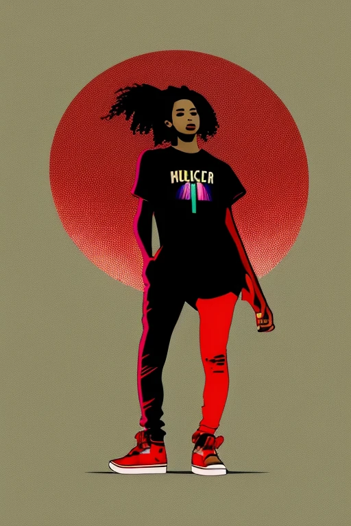 A background filled with scattered musical notes in various sizes and colors、
Creative logo illustration of a silhouette with dreadlocks and red headphones,
A background completely filled with scattered musical notes in various sizes and colors, covering the entire screen.
beautiful girl colorful image
Dance hiphop Dance CREW Waacking Dance
Punking
black medium hair black medium hair
Five fingers Baggy clothes Baggy clothes